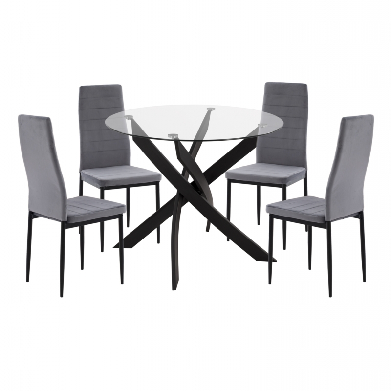 ΣΕΤ ΤΡΑΠΕΖΑΡΙΑΣ 5ΤΜΧ LADY HM21199.01 ΓΥΑΛΙ--ΜΕΤΑΛΛΟ ΣΕ ΜΑΥΡΟ & ΒΕΛΟΥΔΟ ΓΚΡΙ