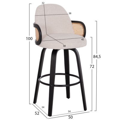 ΣΚΑΜΠΟ ΜΠΑΡ ΠΕΡΙΣΤΡΕΦΟΜΕΝΟ BECKER HM18251.02 PLYWOOD ΜΑΥΡΟ--ΕΚΡΟΥ ΥΦΑΣΜΑ 50x52x100Υ