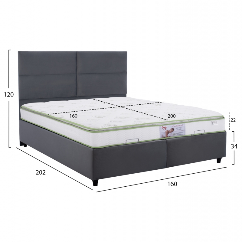 ΚΡΕΒΑΤΙ ΜΕ ΣΤΡΩΜΑ ΔΙΠΛΟ MILO HM21163 ΓΚΡΙ ΒΕΛΟΥΔΟ & ΑΠΟΘ.ΧΩΡΟΣ-ΓΙΑ 160x200εκ.