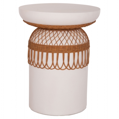 ΒΟΗΘΗΤΙΚΟ ΤΡΑΠΕΖΙ PRILEP HM18159.02 FIBER CEMENT ΛΕΥΚΟ & RATTAN--Φ60x76,5Υεκ