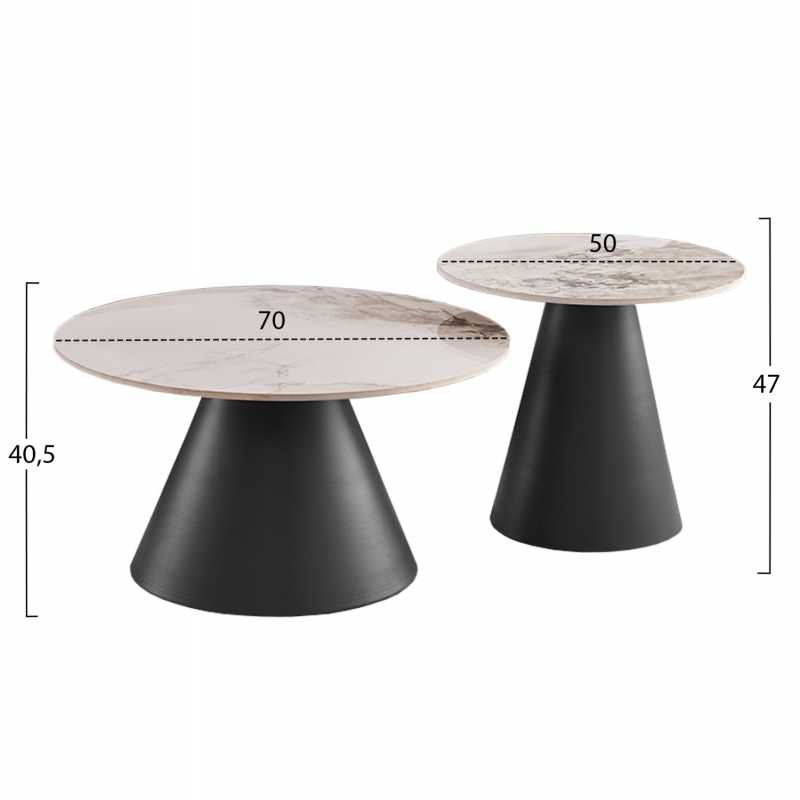 ΣΕΤ 2 ΤΡΑΠΕΖΙΑ ΣΑΛΟΝΙΟΥ RIDGE(X) HM18307.02 SINTERED STONE TOPS--ΒΑΣΕΙΣ ΜΑΥΡΕΣ Φ50 & Φ70