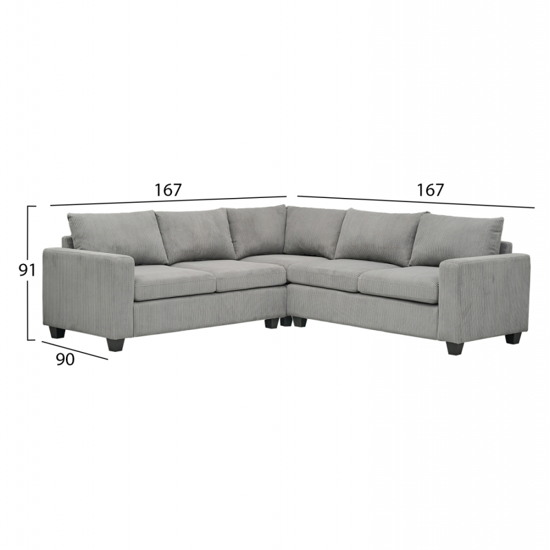 ΓΩΝΙΑΚΟΣ ΚΑΝΑΠΕΣ CALDER HM3286.01 ΓΚΡΙ ΥΦΑΣΜΑ 254x254x90x91Υεκ.