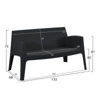 ΚΑΝΑΠΕΣ 2-ΘΕΣΙΟΣ ΠΟΛΥΠΡΟΠΥΛΕΝΙΟΥ SLEEK HM6366.02 ΧΡΩΜΑ ΜΑΥΡΟ 133x68x73Υεκ.