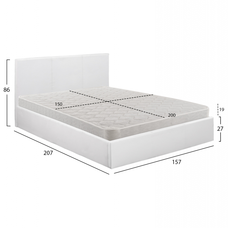 ΚΡΕΒΑΤΙ ΔΙΠΛΟ & ΣΤΡΩΜΑ BOBBI HM21271.01 ΛΕΥΚΟ PU ΜΕ ΑΠΟΘ.ΧΩΡΟ--ΓΙΑ 150x200εκ