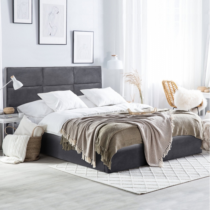 ΚΡΕΒΑΤΙ ΔΙΠΛΟ & ΣΤΡΩΜΑ BRILEY HM21272.01 ΓΚΡΙ ΒΕΛΟΥΔΟ ΜΕ ΑΠΟΘ.ΧΩΡΟ--ΓΙΑ 160x200εκ