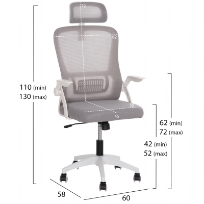 ΚΑΡΕΚΛΑ ΓΡΑΦΕΙΟΥ BLAZER HM1205.02 ΓΚΡΙ MESH-ΛΕΥΚΟΣ ΣΚΕΛΕΤΟΣ 60x58x110-130Υεκ.