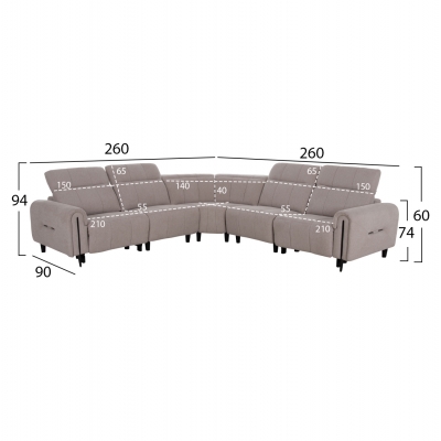 ΓΩΝΙΑΚΟΣ ΚΑΝΑΠΕΣ ΜΕ RECLINE ORACLE HM3290.02 ΜΠΕΖ ΥΦΑΣΜΑ 260x260x90(κάθισμα)x94Υεκ.