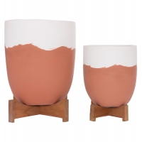 ΓΛΑΣΤΡΕΣ ΣΕΤ 2ΤΜΧ SEON HM4686.08 TERRACOTTA ΣΕ ΛΕΥΚΟ & ΤΕΡΑΚΟΤΑ--TEAK ΒΑΣΗ