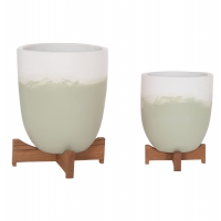 ΓΛΑΣΤΡΕΣ ΣΕΤ 2ΤΜΧ SEON HM4686.09 TERRACOTTA ΣΕ ΛΕΥΚΟ & ΠΡΑΣΙΝΟ--TEAK ΒΑΣΗ