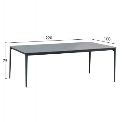 ΤΡΑΠΕΖΙ ΤΡΑΠΕΖΑΡΙΑΣ STAD HM6558.01 ΓΚΡΙ ΑΛΟΥΜΙΝΙΟ & SINTERED STONE TOP 220x100x74Υεκ