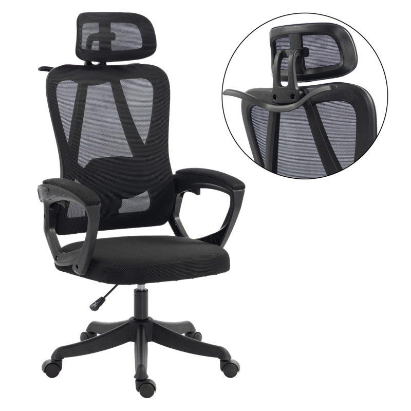 ΚΑΡΕΚΛΑ ΓΡΑΦΕΙΟΥ FRANTIC HM1224.01 ΜΑΥΡO MESH & ΠΟΛΥΠΡΟΠΥΛΕΝΙΟ 60x66x130Υεκ