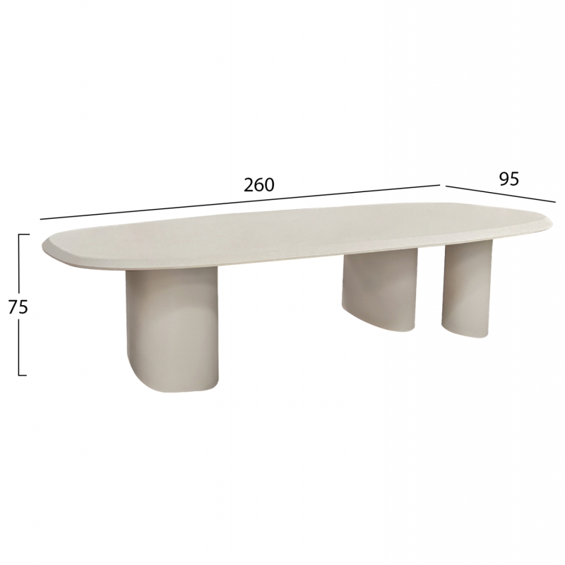 ΤΡΑΠΕΖΙ ΤΡΑΠΕΖΑΡΙΑΣ FIBER CEMENT ΟΒΑΛ GLEN HM6598.02 ΜΠΕΖ 260x95x75Υεκ