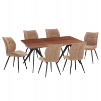 ΣΕΤ ΤΡΑΠΕΖΑΡΙΑΣ 7ΤΜΧ GAFF HM10935.03 MDF TOP ΚΑΡΥΔΙ--ΥΦΑΣΜΑ TAUPE & ΜΕΤΑΛΛΟ ΜΑΥΡΟ