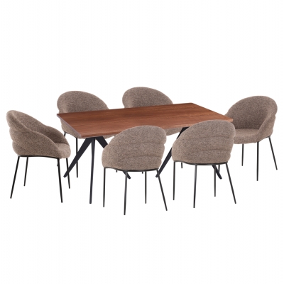 ΣΕΤ ΤΡΑΠΕΖΑΡΙΑΣ 7ΤΜΧ DRENNY HM10936.03 MDF TOP ΚΑΡΥΔΙ--ΥΦΑΣΜΑ TAUPE & ΜΕΤΑΛΛΟ ΜΑΥΡΟ
