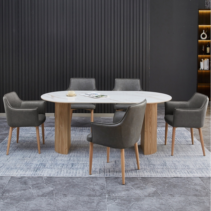 ΣΕΤ ΤΡΑΠΕΖΑΡΙΑΣ 7ΤΜΧ MELLOW HM21360 ΚΕΡΑΜΙΚΟ TOP/MDF ΠΟΔΙΑ--PU ΓΚΡΙ/ΜΕΤΑΛ.ΠΟΔΙΑ