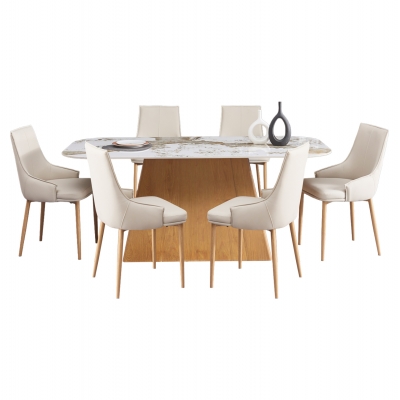 ΣΕΤ ΤΡΑΠΕΖΑΡΙΑΣ 7ΤΜΧ NORDU HM21359 ΚΕΡΑΜΙΚΟ TOP/MDF ΒΑΣΗ--PU ΚΡΕΜ/ΜΕΤΑΛ.ΠΟΔΙΑ