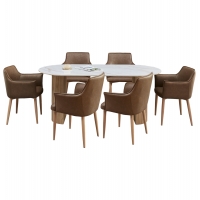 ΣΕΤ ΤΡΑΠΕΖΑΡΙΑΣ 7ΤΜΧ MELLOW HM21361 ΚΕΡΑΜΙΚΟ TOP/MDF ΠΟΔΙΑ--PU ΚΑΦΕ/ΜΕΤΑΛ.ΠΟΔΙΑ