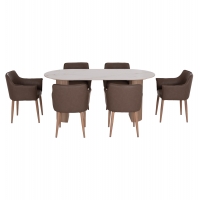 ΣΕΤ ΤΡΑΠΕΖΑΡΙΑΣ 7ΤΜΧ MELLOW HM21361 ΚΕΡΑΜΙΚΟ TOP/MDF ΠΟΔΙΑ--PU ΚΑΦΕ/ΜΕΤΑΛ.ΠΟΔΙΑ