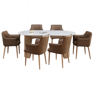 ΣΕΤ ΤΡΑΠΕΖΑΡΙΑΣ 7ΤΜΧ MELLOW HM21361 ΚΕΡΑΜΙΚΟ TOP/MDF ΠΟΔΙΑ--PU ΚΑΦΕ/ΜΕΤΑΛ.ΠΟΔΙΑ