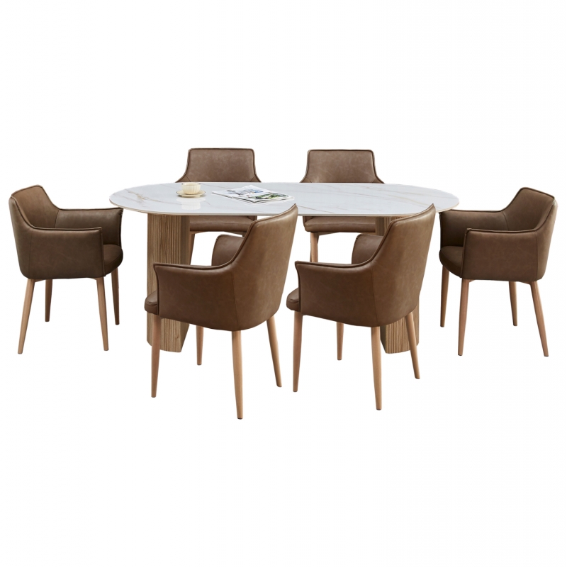ΣΕΤ ΤΡΑΠΕΖΑΡΙΑΣ 7ΤΜΧ MELLOW HM21361 ΚΕΡΑΜΙΚΟ TOP/MDF ΠΟΔΙΑ--PU ΚΑΦΕ/ΜΕΤΑΛ.ΠΟΔΙΑ