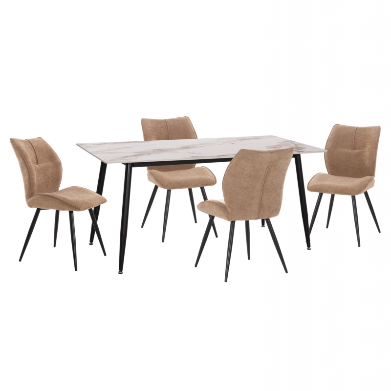 ΣΕΤ ΤΡΑΠΕΖΑΡΙΑΣ 5ΤΜΧ GAFF HM10953.03 ΚΕΡΑΜΙΚΟ TOP--ΥΦΑΣΜΑ TAUPE & ΜΕΤΑΛ.ΠΟΔΙΑ ΜΑΥΡΑ