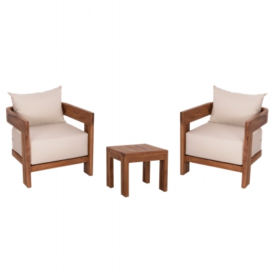 LOUNGE ΣΕΤ KIOTO HM10960 ΤΡΑΠΕΖΑΚΙ & 2 ΠΟΛΥΘΡΟΝΕΣ--ΞΥΛΟ TEAK--ΜΠΕΖ ΜΑΞΙΛΑΡΙΑ