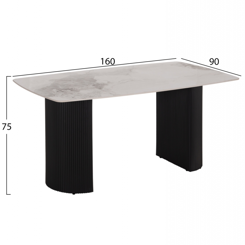 ΤΡΑΠΕΖΙ ΤΡΑΠΕΖΑΡΙΑΣ MINAO HM18418 MDF ΠΟΔΙΑ ΣΕ ΣΚΟΥΡΟ ΓΚΡΙ--ΚΕΡΑΜΙΚΟ TOP 160x90x75Υεκ