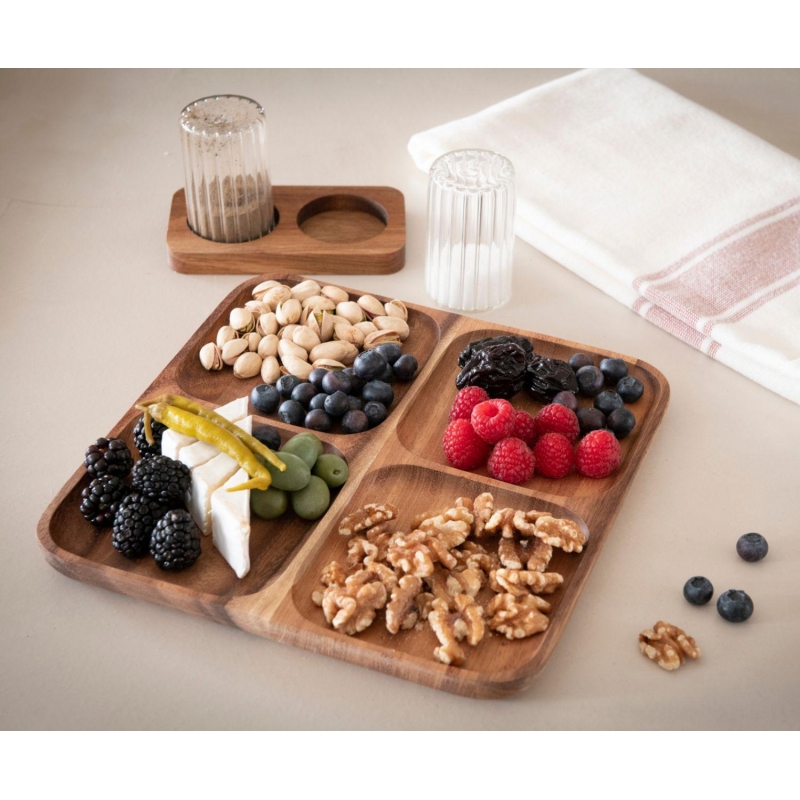 Andrea House - Δίσκος Σερβιρίσματος Snack 4 Θέσεων Acacia Wood