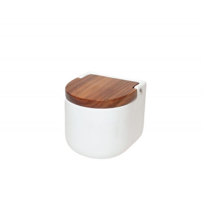 Andrea House - Κεραμικό Δοχείο Για Αλάτι Ceramic White/Acacia
