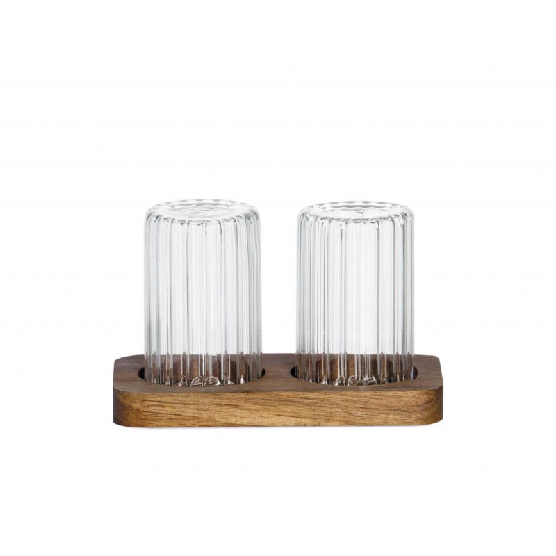 Andrea House - Σετ Αλάτι-Πιπέρι Glass Stripes Acacia Andrea House - Σετ Αλάτι-Πιπέρι Glass Stripes Acacia