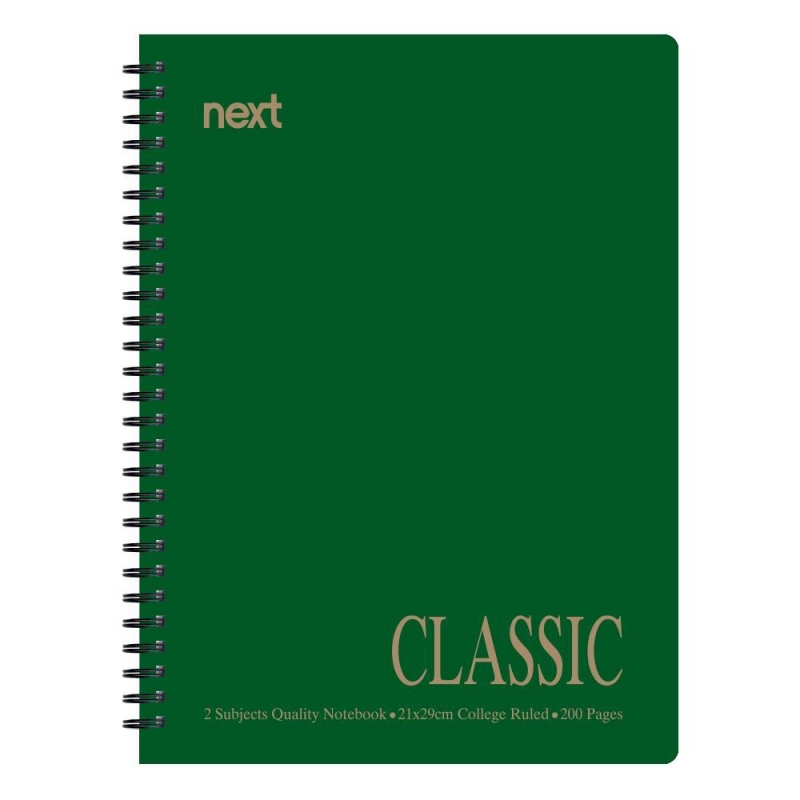 Next classic τετράδιο σπιράλ πράσινο 21x29εκ. 2θεμ. 140σελ.