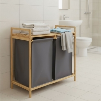 Καλάθι απλύτων διπλό Nextdeco μπαμπού Υ67x70x36.5εκ.