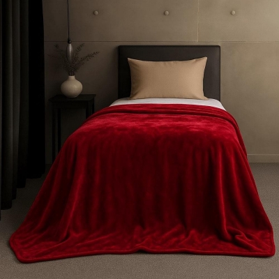Κουβέρτα μονή κόκκινη βελουτέ από 100% polyester 150x220εκ.