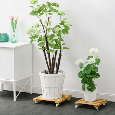 Βάση λουλουδιών τροχήλατη Nextdeco από bamboo 30x30εκ.