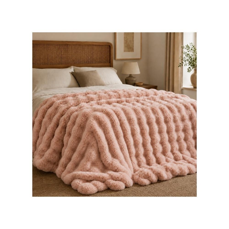 Κουβέρτα faux fur ροζ 160x200εκ.