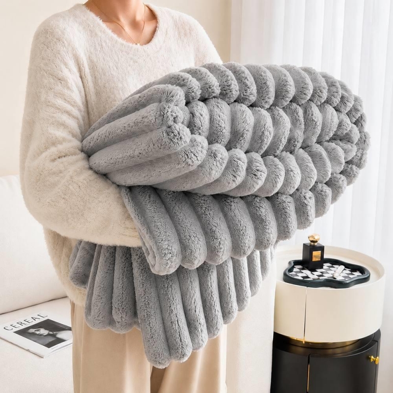Κουβέρτα faux fur γκρι 150x200εκ.