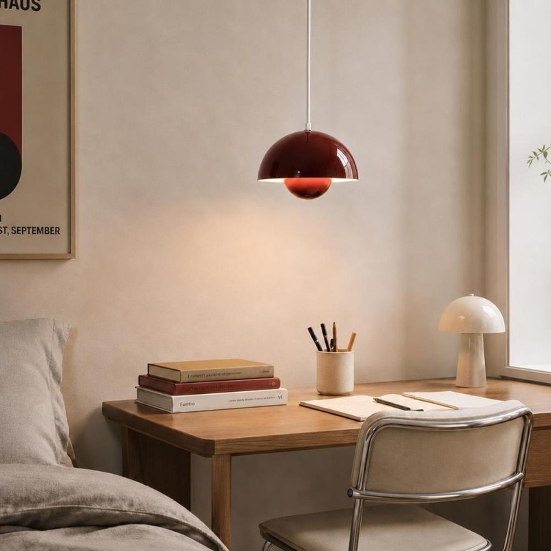 Φωτιστικό οροφής κρεμαστό Nextdeco μεταλλικό και ακρυλικό μπορντώ Φ23εκ.