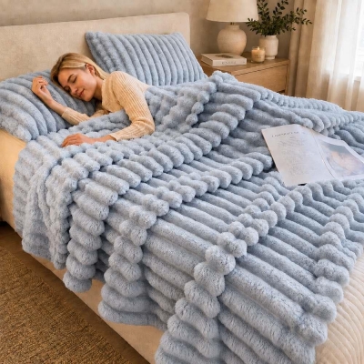 Κουβέρτα faux fur μπλε 200x230εκ. Κουβέρτα faux fur μπλε 200x230εκ.