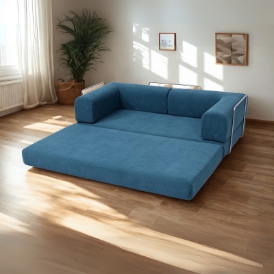 Compressed Nextdeco τριθέσιος καναπές-κρεβάτι μπλε 200x100x75εκ.