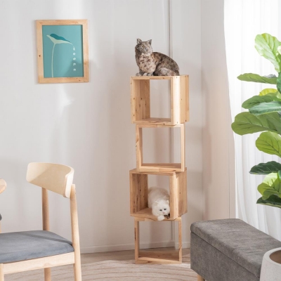 Τετράγωνα ράφια Nextdeco Natural μασίφ ξύλο σετ 3 τεμαχίων 30x30xΒ24εκ.