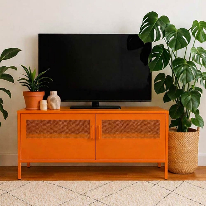 Έπιπλο τηλεόρασης μεταλλικό Nextdeco με ανοιγόμενες πόρτες πορτοκαλί Υ60x118x40εκ. Έπιπλο τηλεόρασης μεταλλικό Nextdeco με ανοιγόμενες πόρτες πορτοκαλί Υ60x118x40εκ.