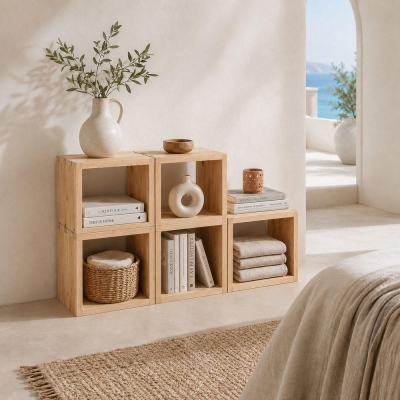 Τετράγωνα ράφια Nextdeco Natural μασίφ ξύλο σετ 3 τεμαχίων 30x30xΒ24εκ.