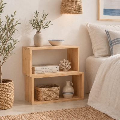Ορθογώνια ράφια Nextdeco Natural μασίφ ξύλο σετ 2 τεμαχίων 60x30x24εκ.