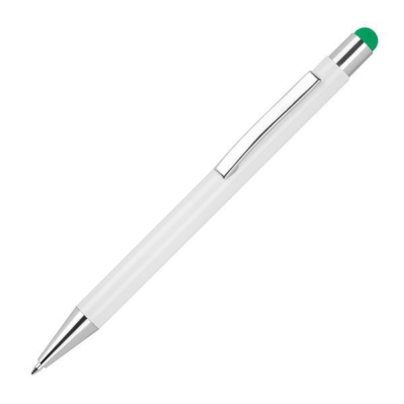 Στυλό - touch pen αλουμινίου άσπρο με πράσινη λεπτομέρεια Υ14,8xØ1εκ. Δυνατότητα εκτύπωσης