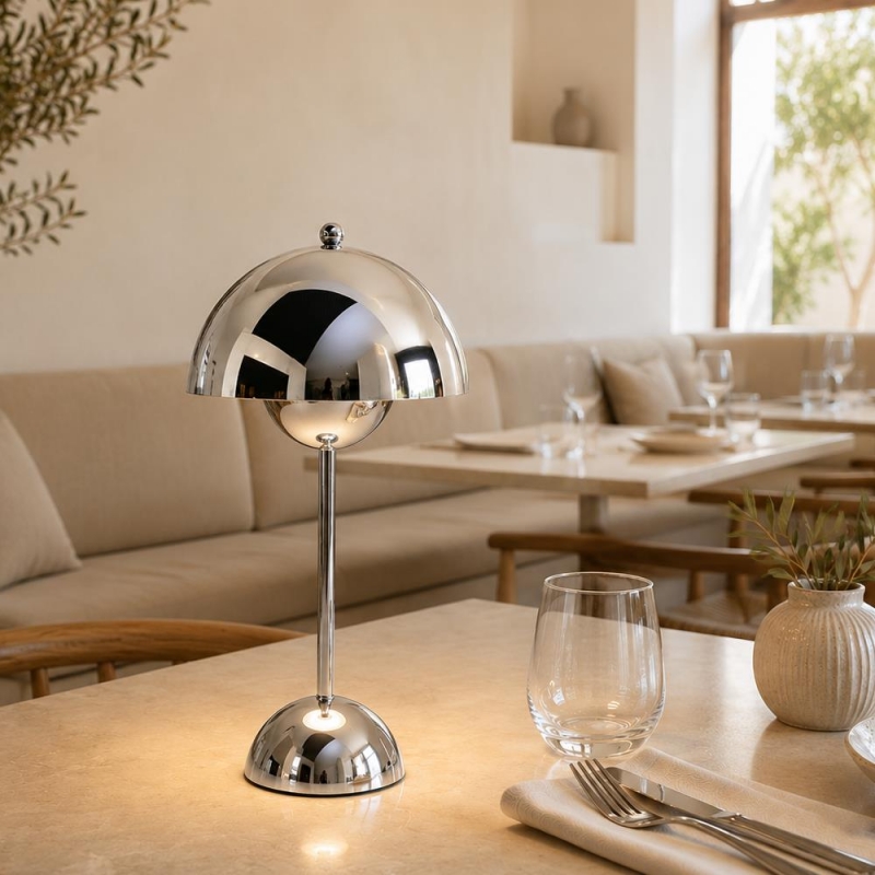 Φωτιστικό επιτραπέζιο Nextdeco LED μεταλλικό και ακρυλικό ασημί αφής Φ18xΥ31εκ.