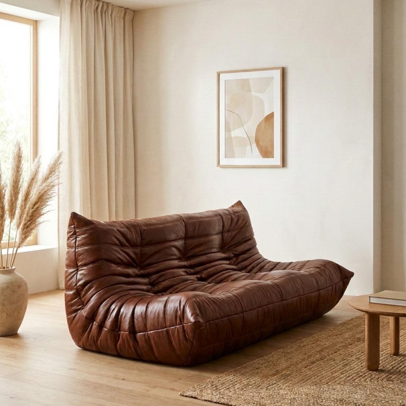 Καναπές τριθέσιος Nextdeco Togo eco leather καφέ Υ70x174x102εκ.