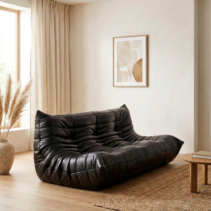 Καναπές τριθέσιος Nextdeco Togo eco leather μαύρο Υ70x174x102εκ.