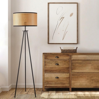 Φωτιστικό δαπέδου rattan με μεταλλική βάση Υ145xØ45εκ.