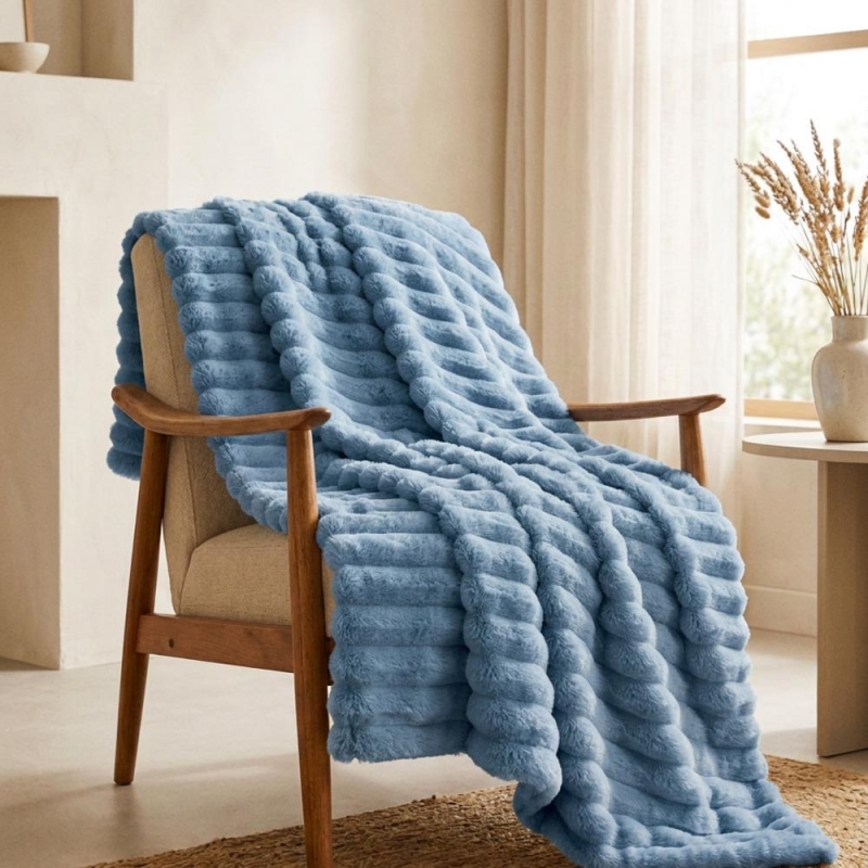 Κουβέρτα faux fur μπλε 150x200εκ.