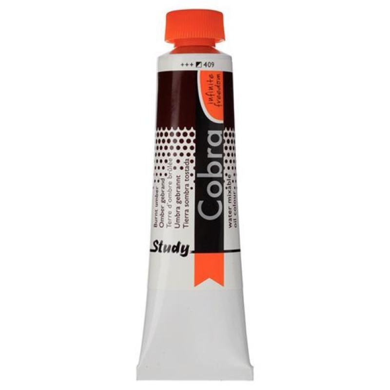 Talens Cobra Study water mixable oil 409 burnt umber 40ml. Talens Cobra Study water mixable oil 409 burnt umber 40ml.
